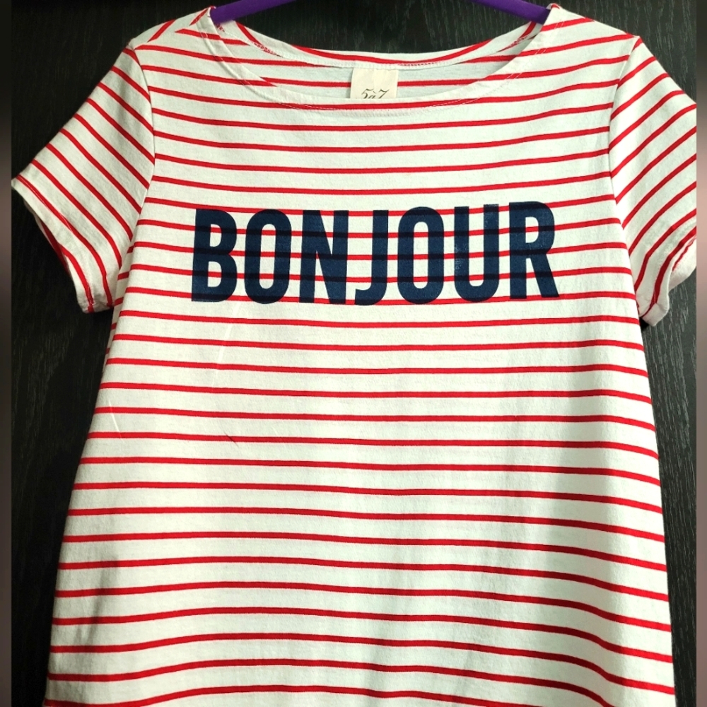 Cinq a Sept Red and White Striped Short Sleeve Tee